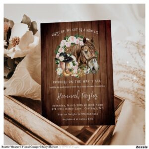 Rustic Western Floral Cowgirl Baby Shower Invitation