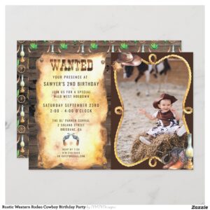 Rustic Western Rodeo Cowboy Birthday Party Invitation