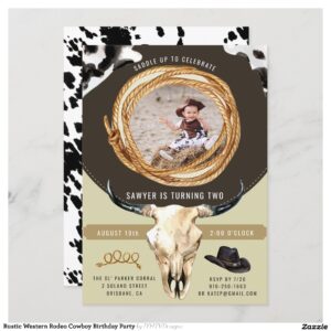 Rustic Western Rodeo Cowboy Birthday Party Invitation