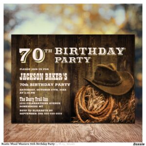 Rustic Wood Western 70th Birthday Party Invitation