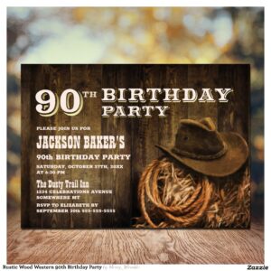 Rustic Wood Western 90th Birthday Party Invitation