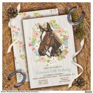 Rustic Wreath Horse Birthday Party Invitation