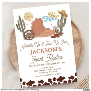 Rustic Yee-haw Cowboy First Rodeo 1st Birthday Invitation
