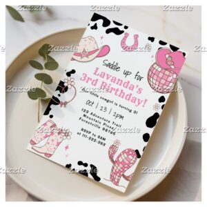 Saddle up 3rd Birthday party girl rodeo Invitation