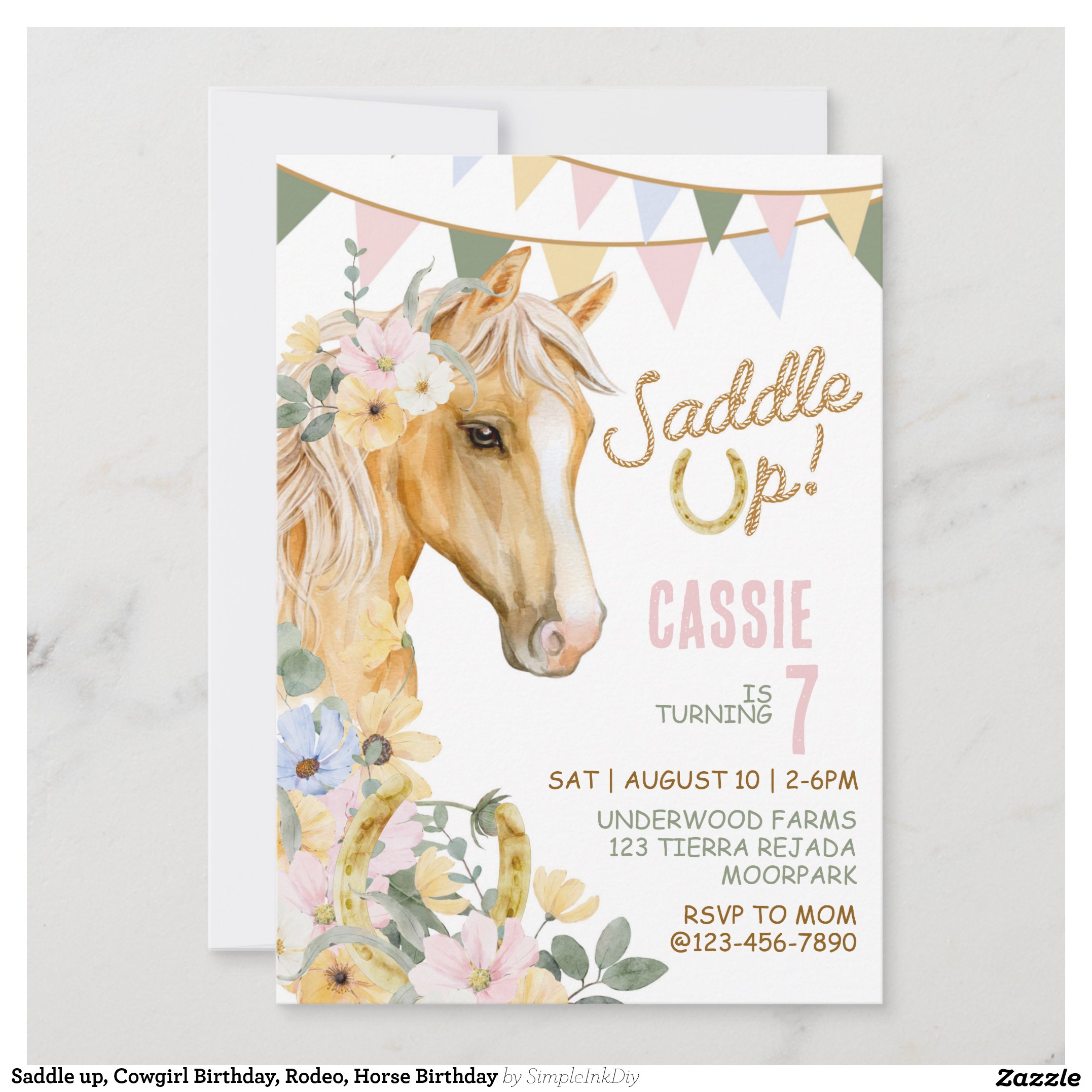 Saddle up, Cowgirl Birthday, Rodeo, Horse Birthday Invitation