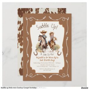 Saddle up little twin Cowboy Cowgirl birthday Invitation