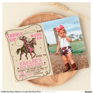 Saddle Up Rodeo Western Cowgirl Birthday Photo Invitation