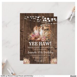 Saddle up Western Cowgirl Rustic 30th Birthday Invitation