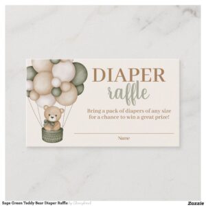 Sage Green Teddy Bear Diaper Raffle Enclosure Card
