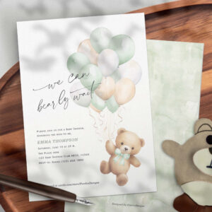 Sage Green We Can Bearly Wait Neutral baby Shower Invitation