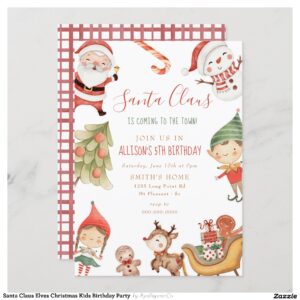 Santa Claus Elves Christmas Kids Birthday Party Invitation