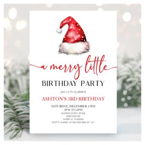 Santa Hat Christmas A Merry Little Birthday Party Invitation