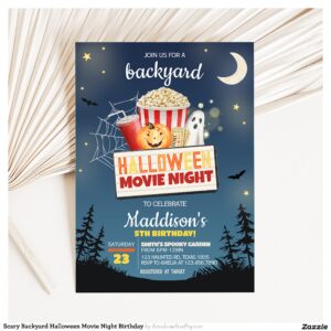 Scary Backyard Halloween Movie Night Birthday Invitation