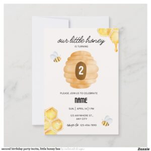 second birthday party incite, little honey bee invitation