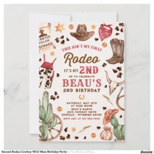 Second Rodeo Cowboy Wild West Birthday Party Invitation