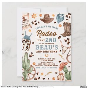 Second Rodeo Cowboy Wild West Birthday Party Invitation