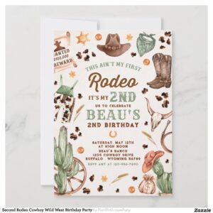 Second Rodeo Cowboy Wild West Birthday Party Invitation