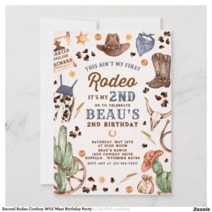 Second Rodeo Cowboy Wild West Birthday Party Invitation