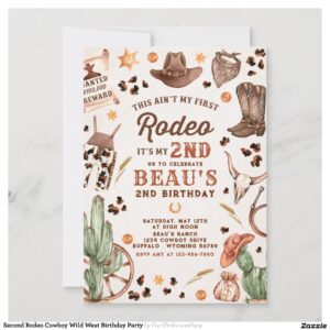 Second Rodeo Cowboy Wild West Birthday Party Invitation