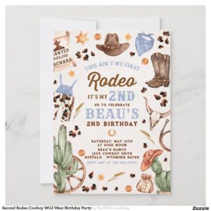 Second Rodeo Cowboy Wild West Birthday Party Invitation
