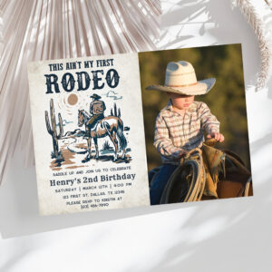 Second Rodeo Western Cowboy 2nd Birthday Photo Invitation