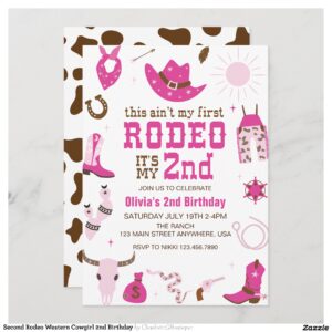 Second Rodeo Western Cowgirl 2nd Birthday Invitation