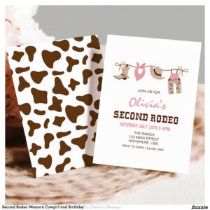 Second Rodeo Western Cowgirl 2nd Birthday Invitation