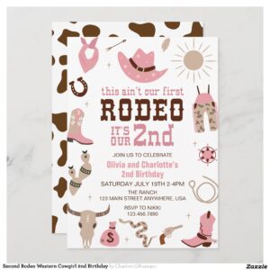 Second Rodeo Western Cowgirl 2nd Birthday Invitation