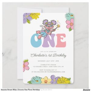 Sesame Street Abby Groovy One Floral Birthday Invitation