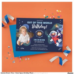 Sesame Street Elmo - Outer Space Birthday Photo Invitation