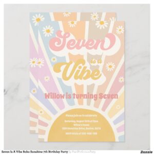 Seven Is A Vibe Boho Sunshine 7th Birthday Party Invitation