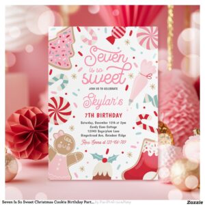Seven Is So Sweet Christmas Cookie Birthday Party Invitation