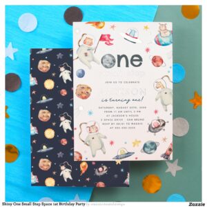 Shiny One Small Step Space 1st Birthday Party Foil Invitation