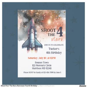 Shoot Four The Stars Astronaut Fourth Birthday Invitation
