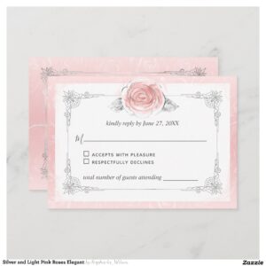 Silver and Light Pink Roses Elegant RSVP Card
