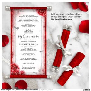 Silver Bright Red Quince DIY Scroll Invitations