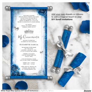 Silver Royal Blue Quince DIY Scroll Invitations