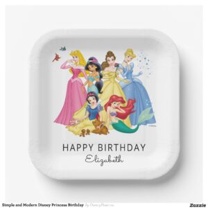 Simple and Modern Disney Princess Birthday Paper Plates