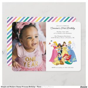 Simple and Modern Disney Princess Birthday - Photo Invitation
