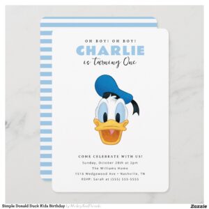 Simple Donald Duck Kids Birthday Invitation