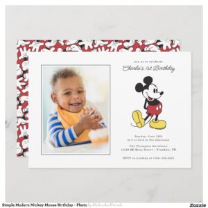 Simple Modern Mickey Mouse Birthday - Photo Invitation