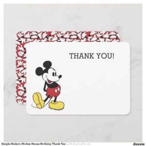 Simple Modern Mickey Mouse Birthday Thank You Invitation