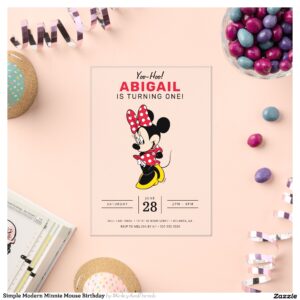 Simple Modern Minnie Mouse Birthday Acrylic Invitations