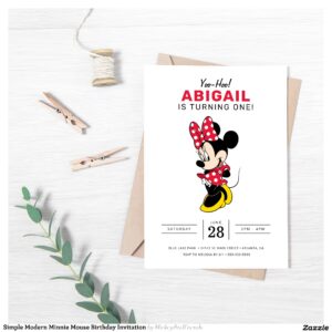 Simple Modern Minnie Mouse Birthday Invitation