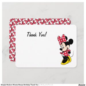 Simple Modern Minnie Mouse Birthday Thank You Invitation