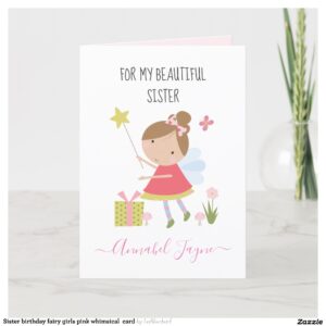 Sister birthday fairy girls pink whimsical card