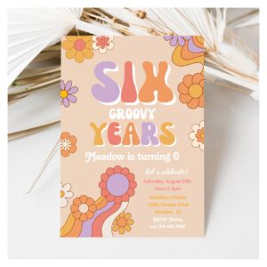 Six Groovy Years Invitation 6th Birthday Invite