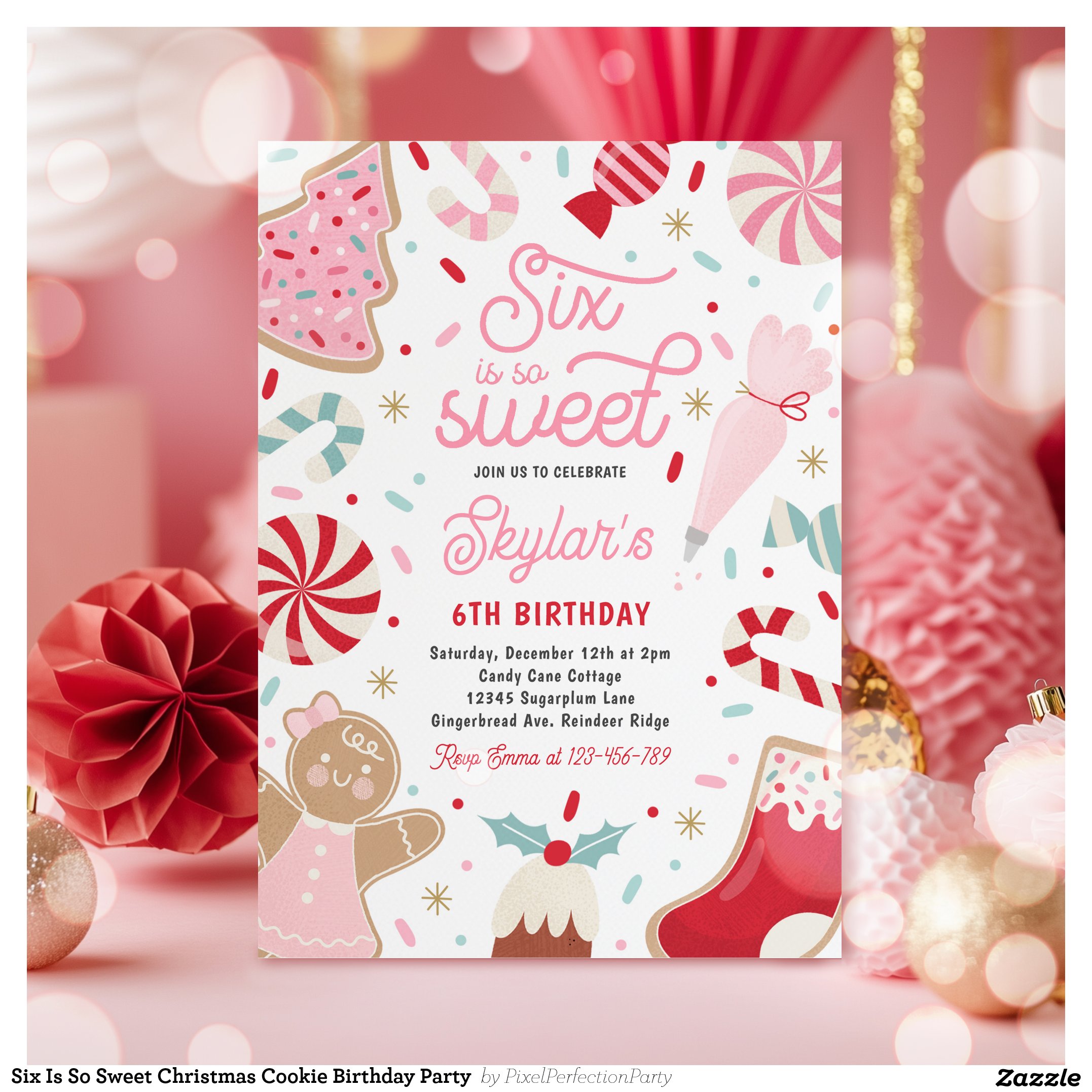 Six Is So Sweet Christmas Cookie Birthday Party Invitation