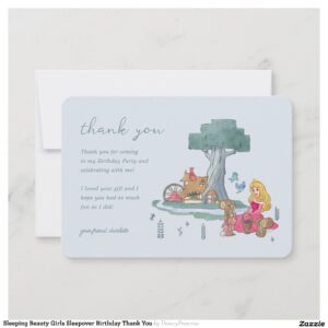 Sleeping Beauty Girls Sleepover Birthday Thank You Invitation