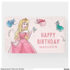Sleeping Beauty Watercolor Birthday Banner